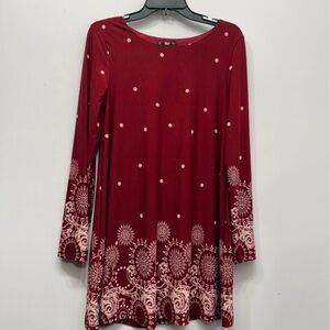 Red and White Long Sleeve Dress